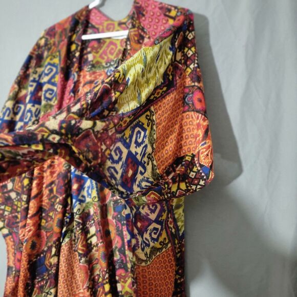 Woven Heart Patchwork Print Kimono Shawl Coverup Kaftan Robe Dress Colorful OS - Picture 7 of 16